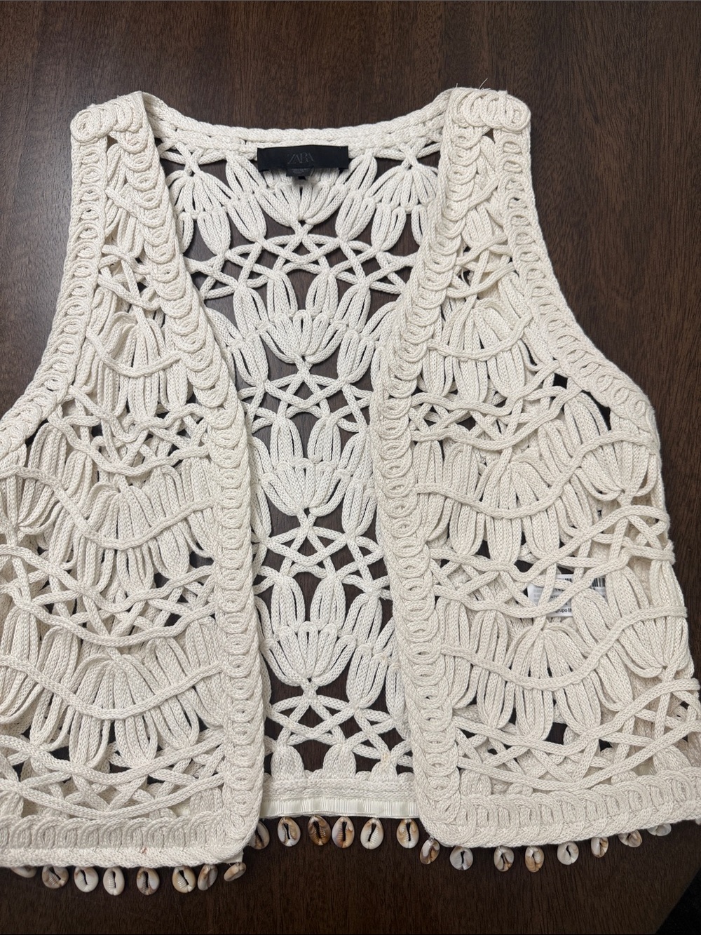Zara Cream Crochet Shell-Trim Tank Vest